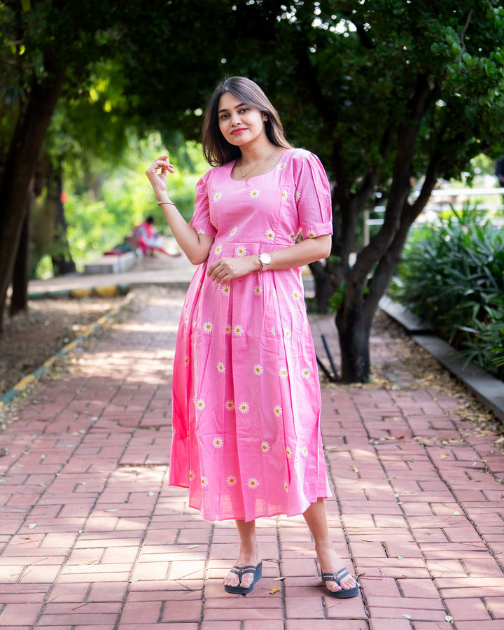 Pink-Daisy Maternity Kurthi