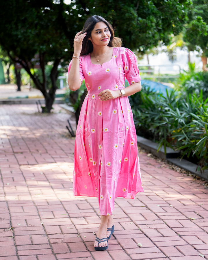 Pink-Daisy Maternity Kurthi