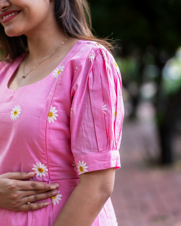 Pink-Daisy Maternity Kurthi