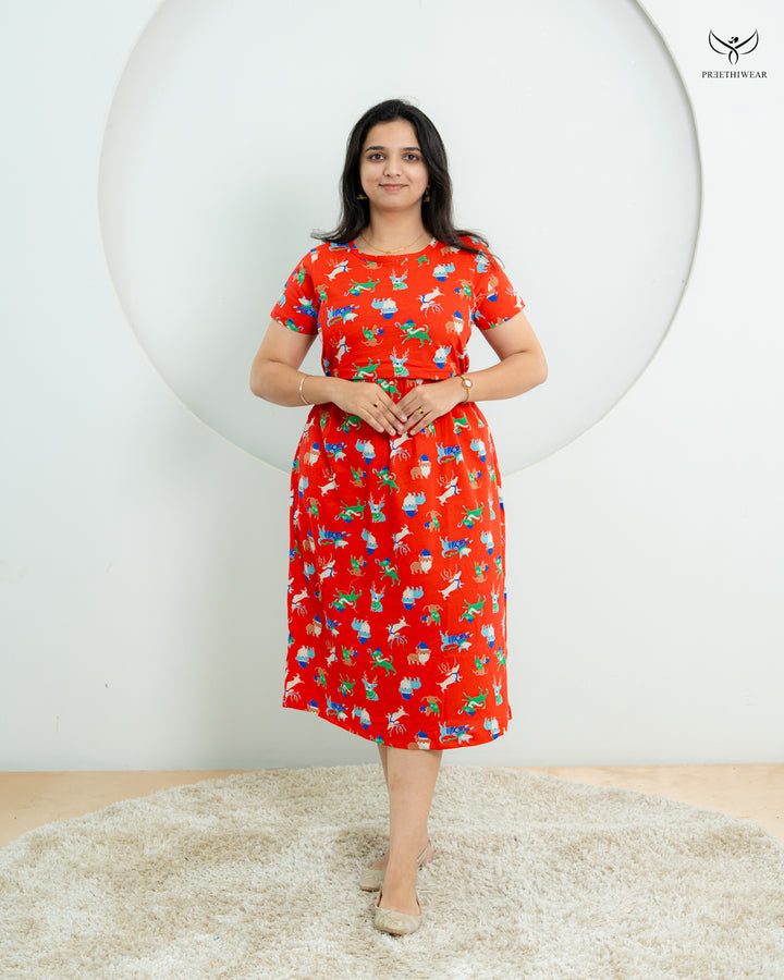Rathi4  Soft Cotton Calf Length Maternity Loungewear