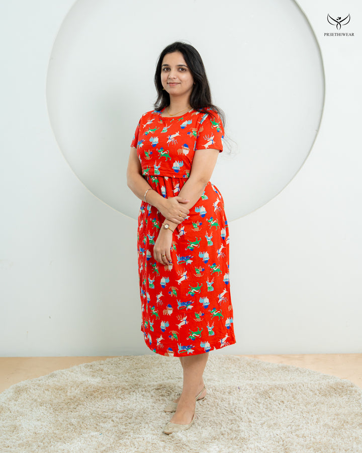 Rathi4  Soft Cotton Calf Length Maternity Loungewear