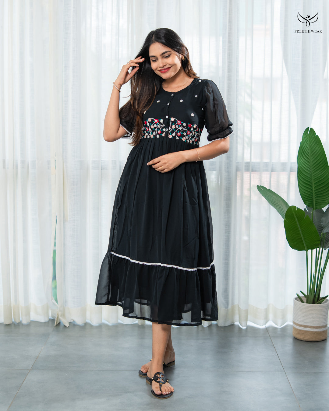 Athira3 Maternity Dress  with center Button