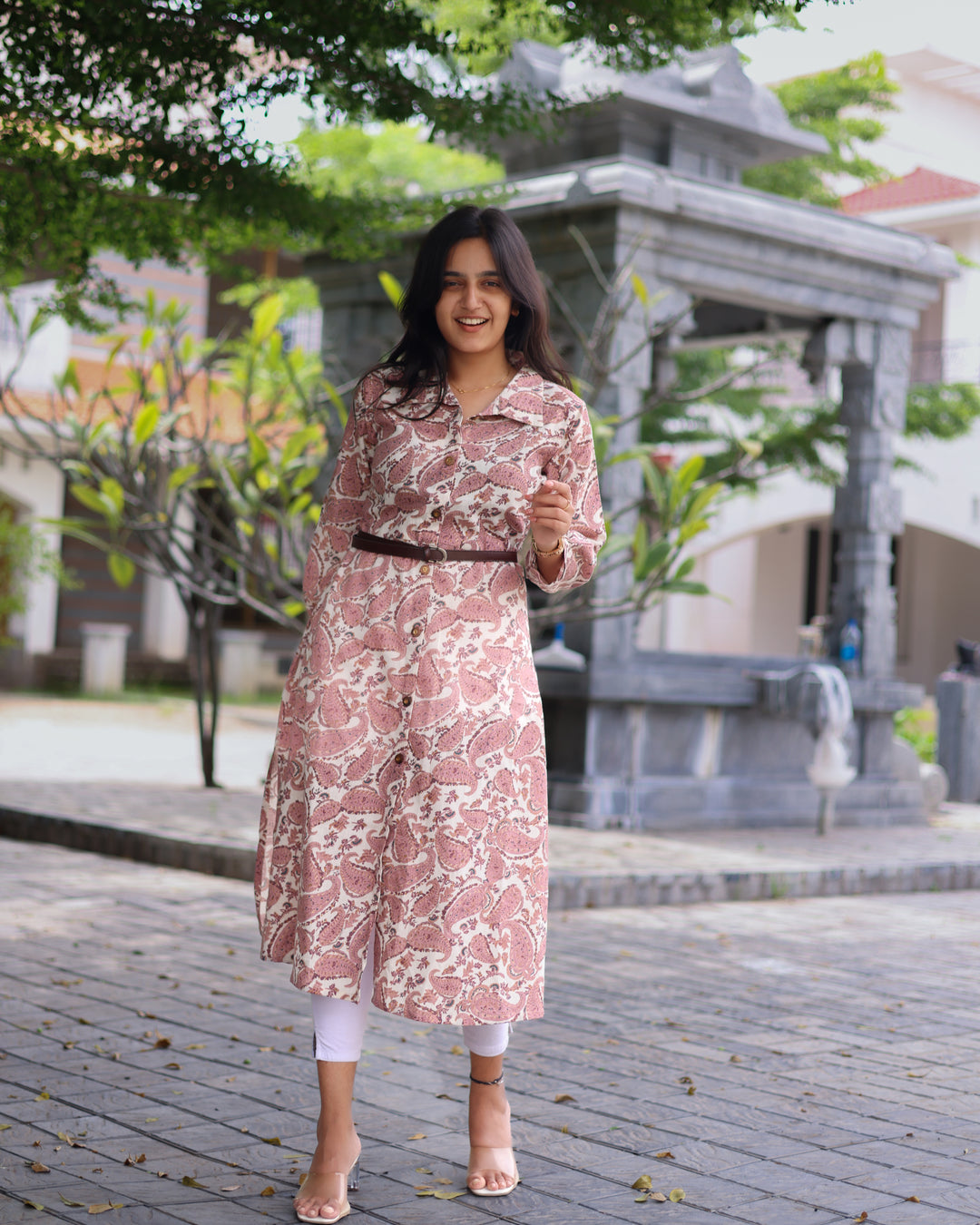 PastelPink Leather Belt Kurthi