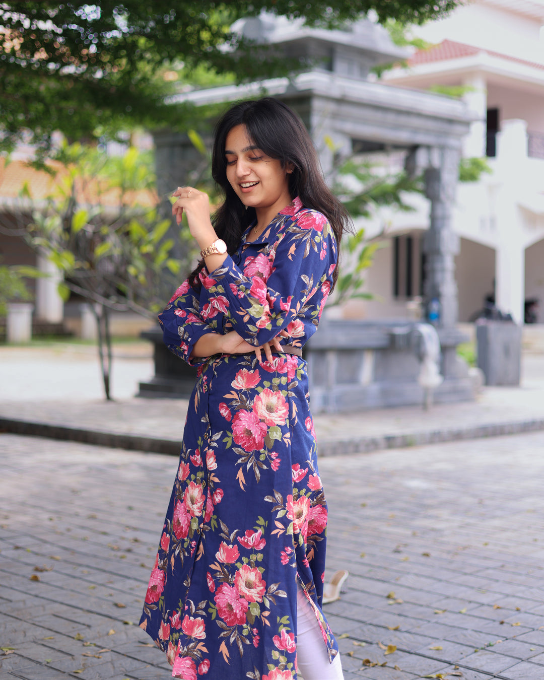 NavyBlue Leather Belt Kurthi