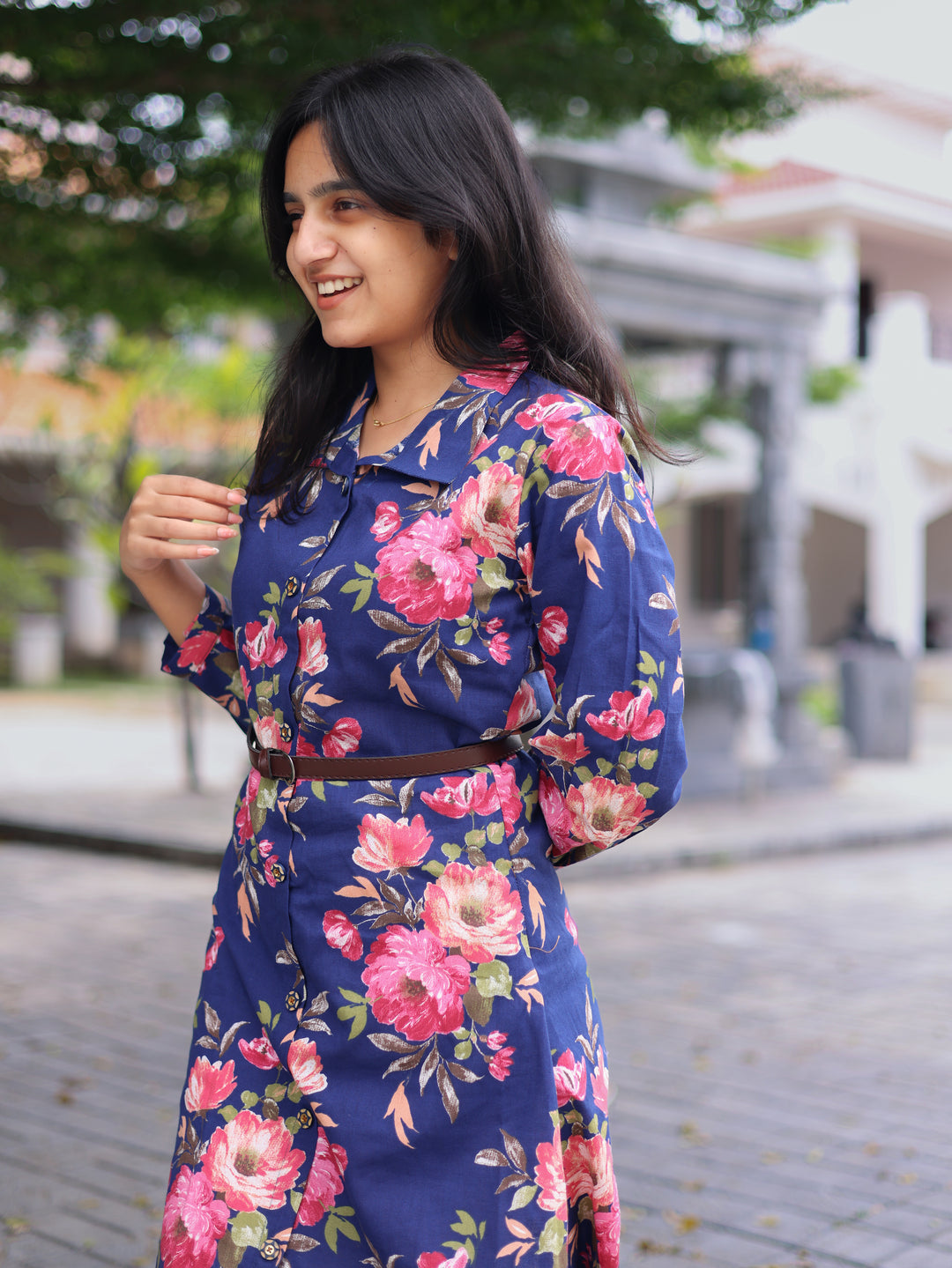 NavyBlue Leather Belt Kurthi