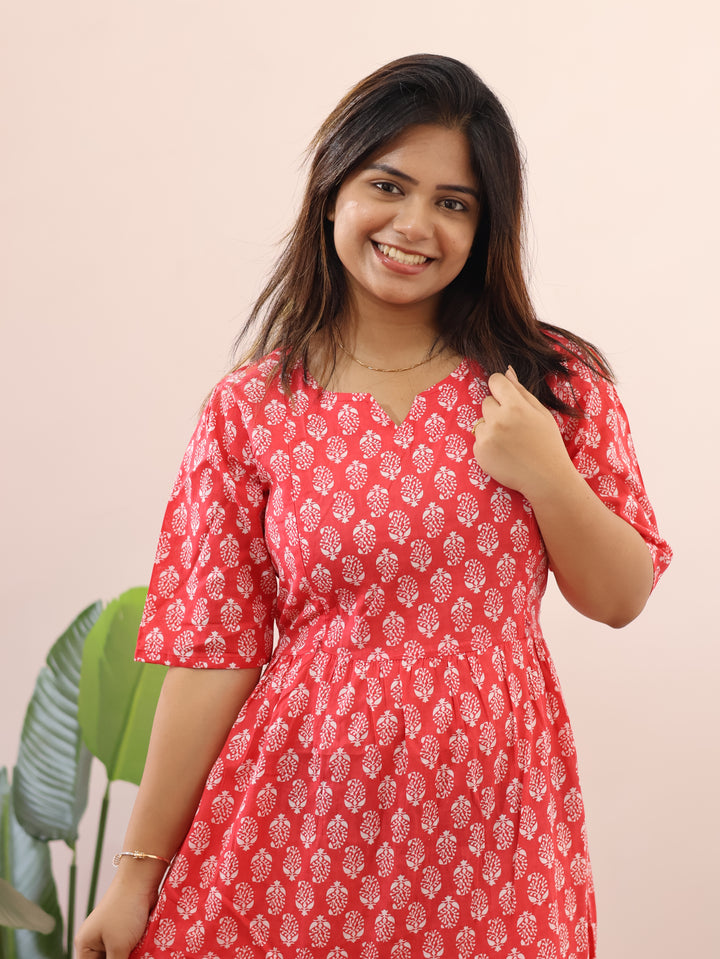 Rose Maternity Cotton Kurthi With Double Flare