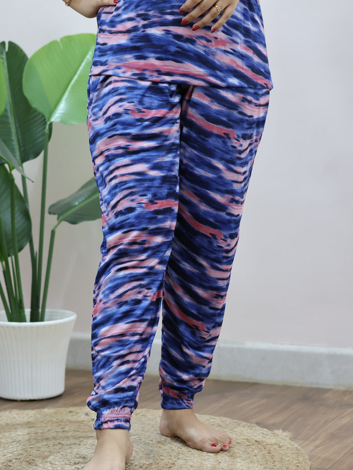 Blue Strips PolyCotton Lounge Wear Full Pant