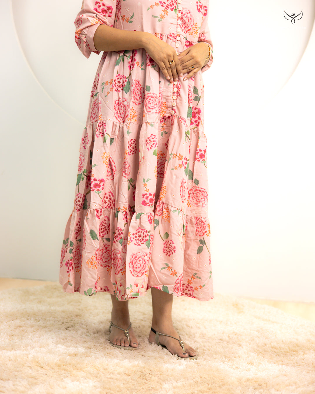 Mini 3layer with button kurthi