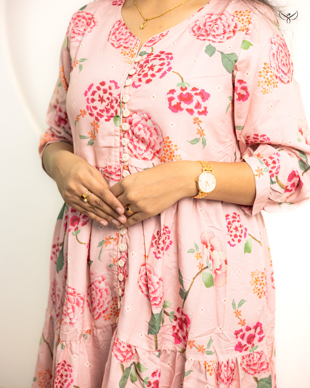 Mini 3layer with button kurthi