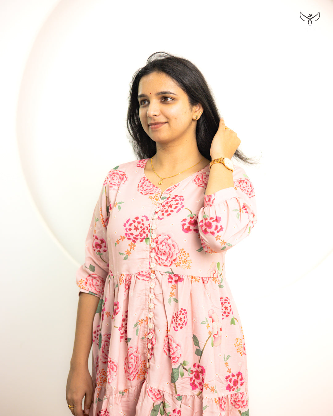 Mini 3layer with button kurthi