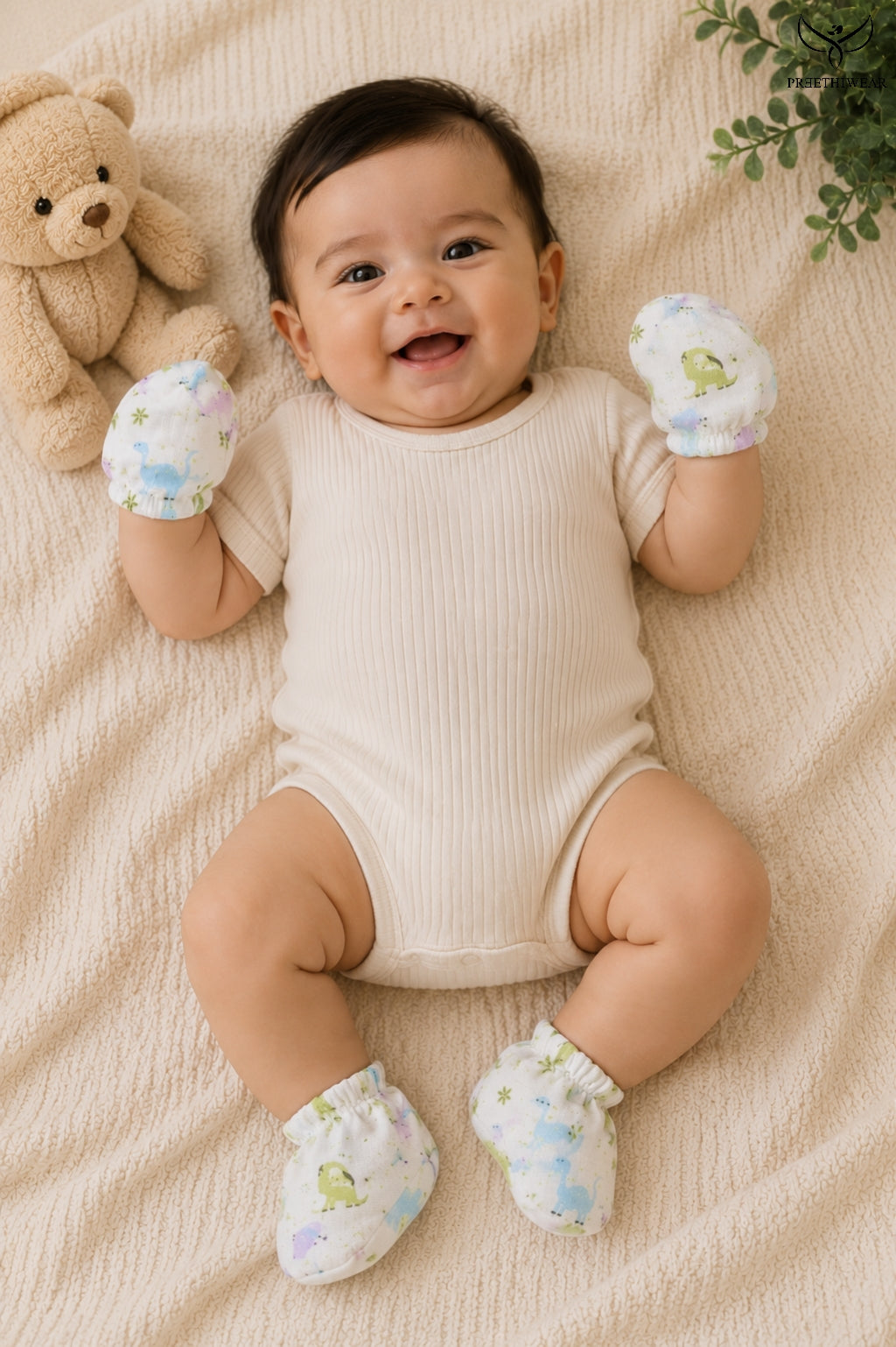 Dino Unisex Mittens and Booties Combo