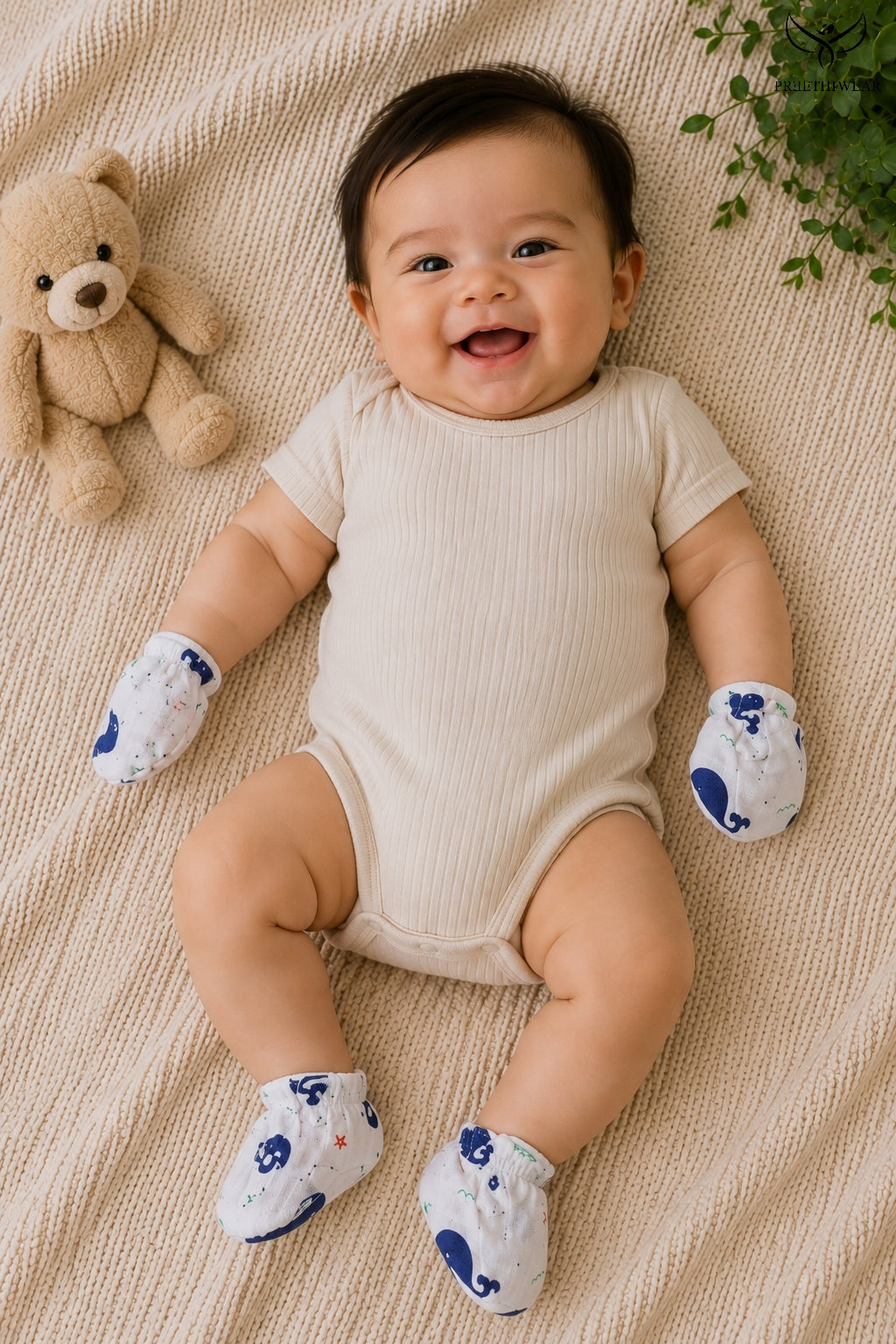 Whales Unisex Mittens and Booties Combo