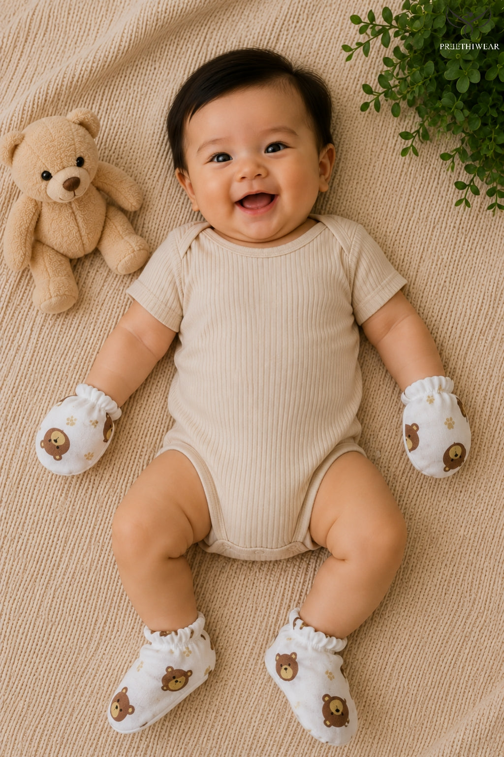 Teddy Unisex Mittens and Booties Combo