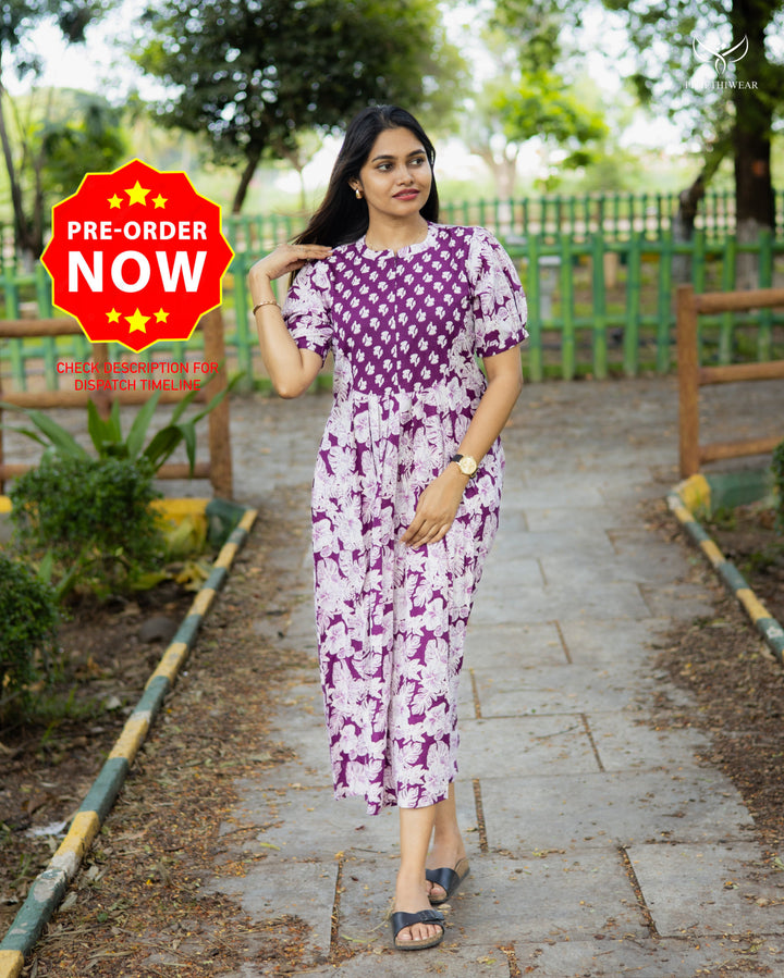 Rishitha Maternity Dress with Center Zip  (PREORDER-JULY16)