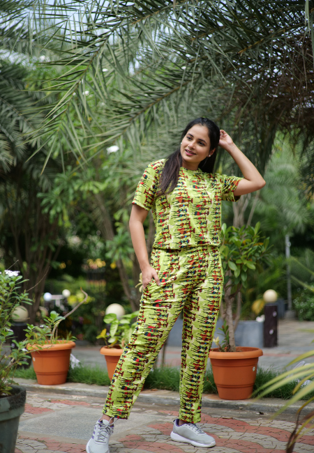 Green Pattern Lounge Wear Full Pant