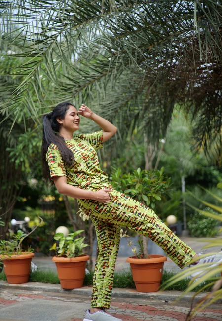 Green Pattern Lounge Wear Full Pant