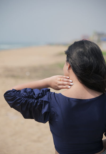 Navy Crush Sleeve Blouse