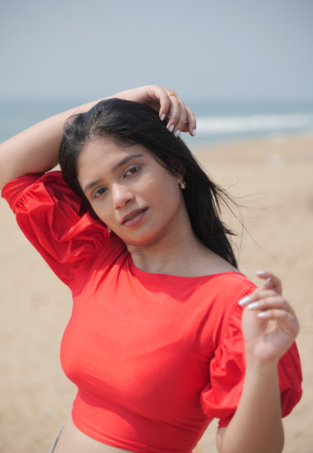 Red Puff Sleeve Blouse